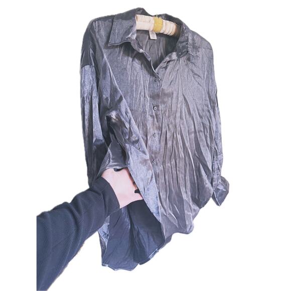 H&M Silver Metallic Button-Up Blouse Small NYE - Picture 12 of 12